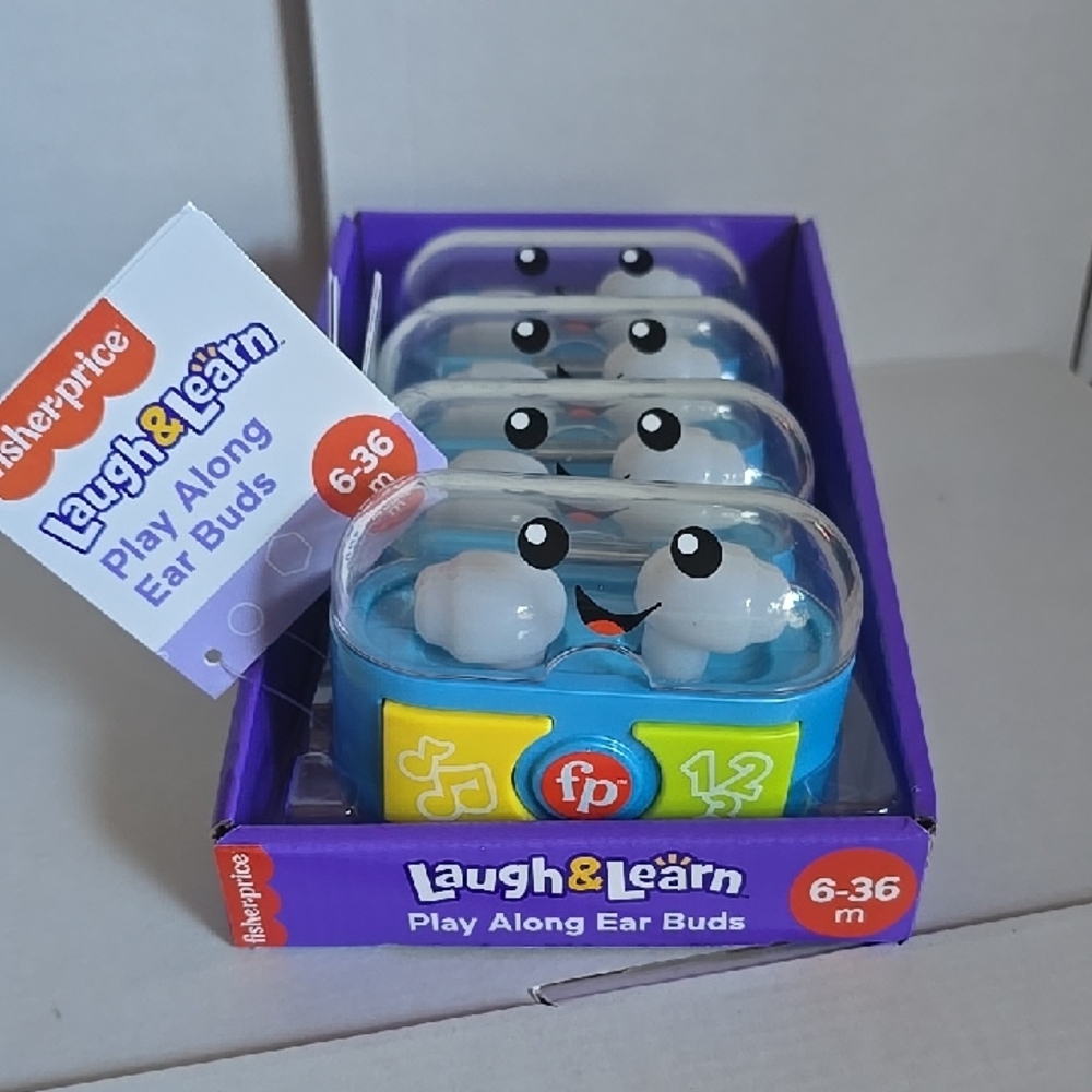 PACK OF 4 - Fisher-Price Laugh & Learn Blue Toy Earbuds with Purple Display Box